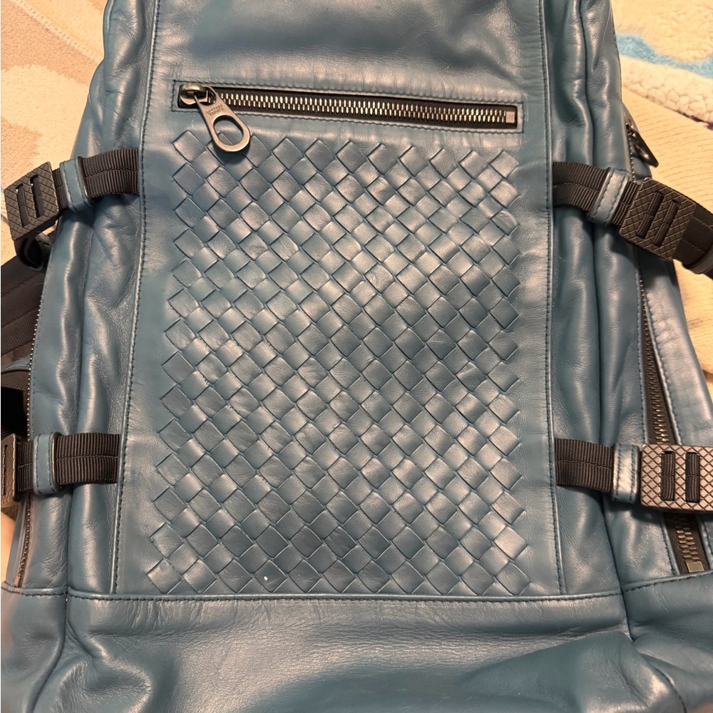 Authentic Bottega Veneta Blue Leather Backpack (Men’s but I’m a woman and wore)